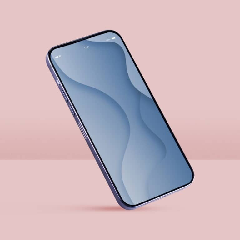 un smartphone bleu sur fond rose