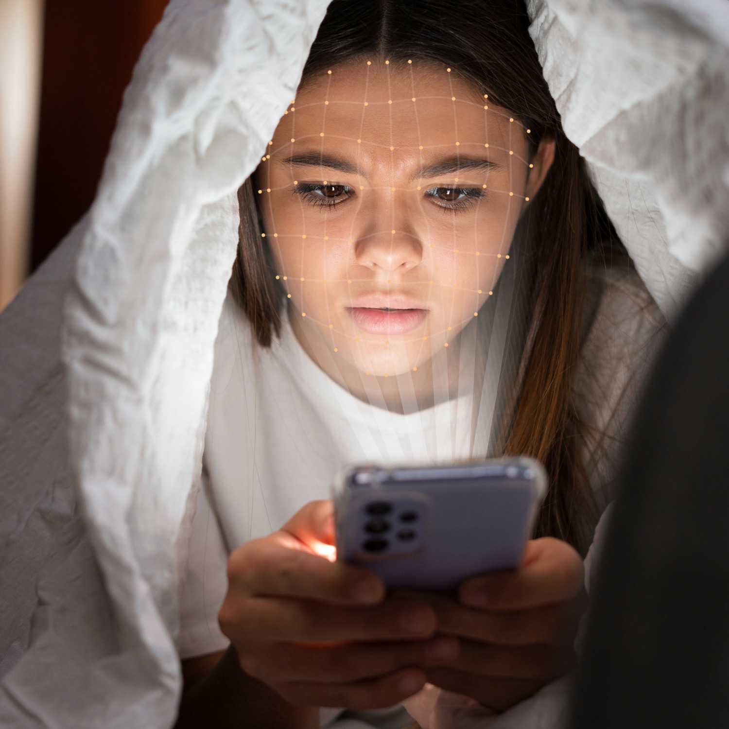 une adolescente subissant du cyberharcèlement en ligne