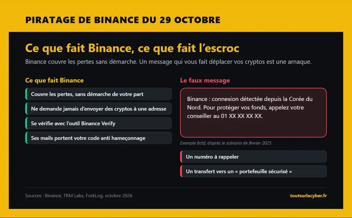 Ce que fait Binance après le piratage et ce que fait l’escroc : faux SMS de connexion depuis la Corée du Nord