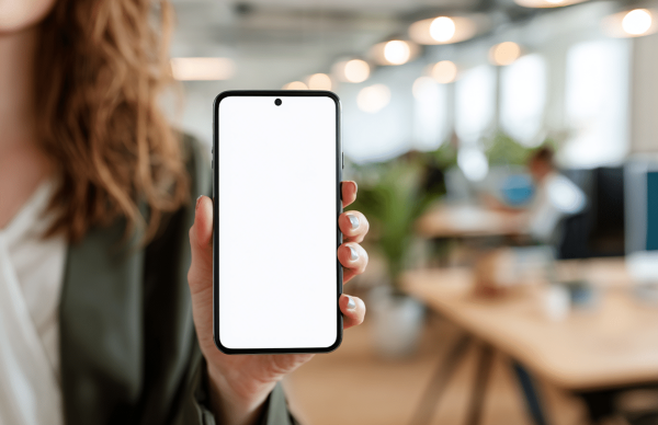 une personne tient un smartphone en main